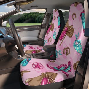 Różowo-turkusowe pokrowce na siedzenia samochodowe Cowgirl Western Truck Seat Slips Auto Rodeo Decor Akcesoria dla miłośników koni