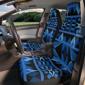 Blue & Black Southwestern Vehicle Seat Covers Aztec Seat Slips Protectors Auto Parts Accessories Western Navajo Decor