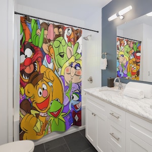 Kid&#39;s Muppet Shower Curtain Fun Bathroom Decor, Children&#39;s Home Accessories, Cartoon Character Bath Curtain, Cute Kids Bathroom Decor