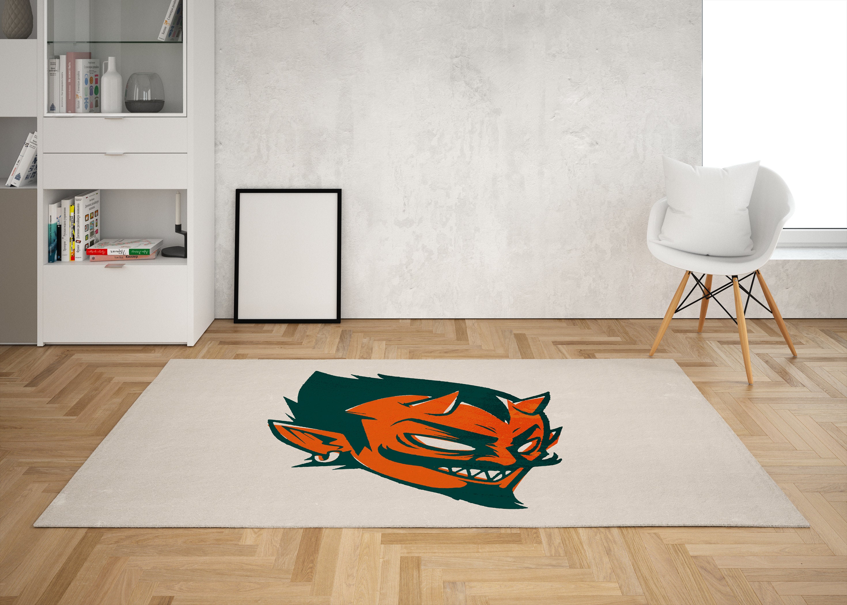Minimalist Red Devil Logo, Animation Rug, Popular Rug, Modern Rug ...