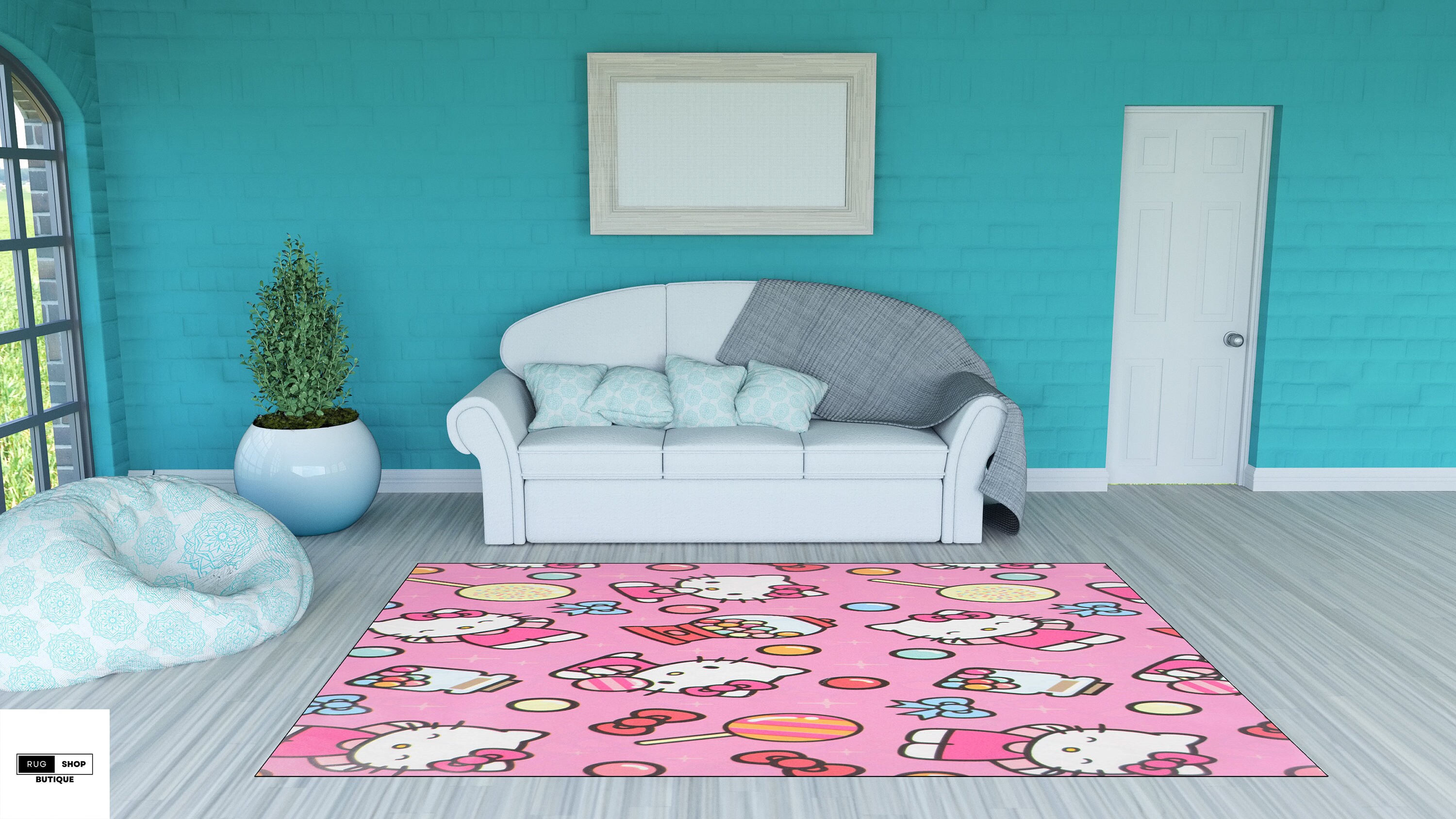 Discover Hello Cat Design Rug, Animation Rug, Popular Rug, Modern Rug, Custom Rug, Adult Rug, Fantastic Rug