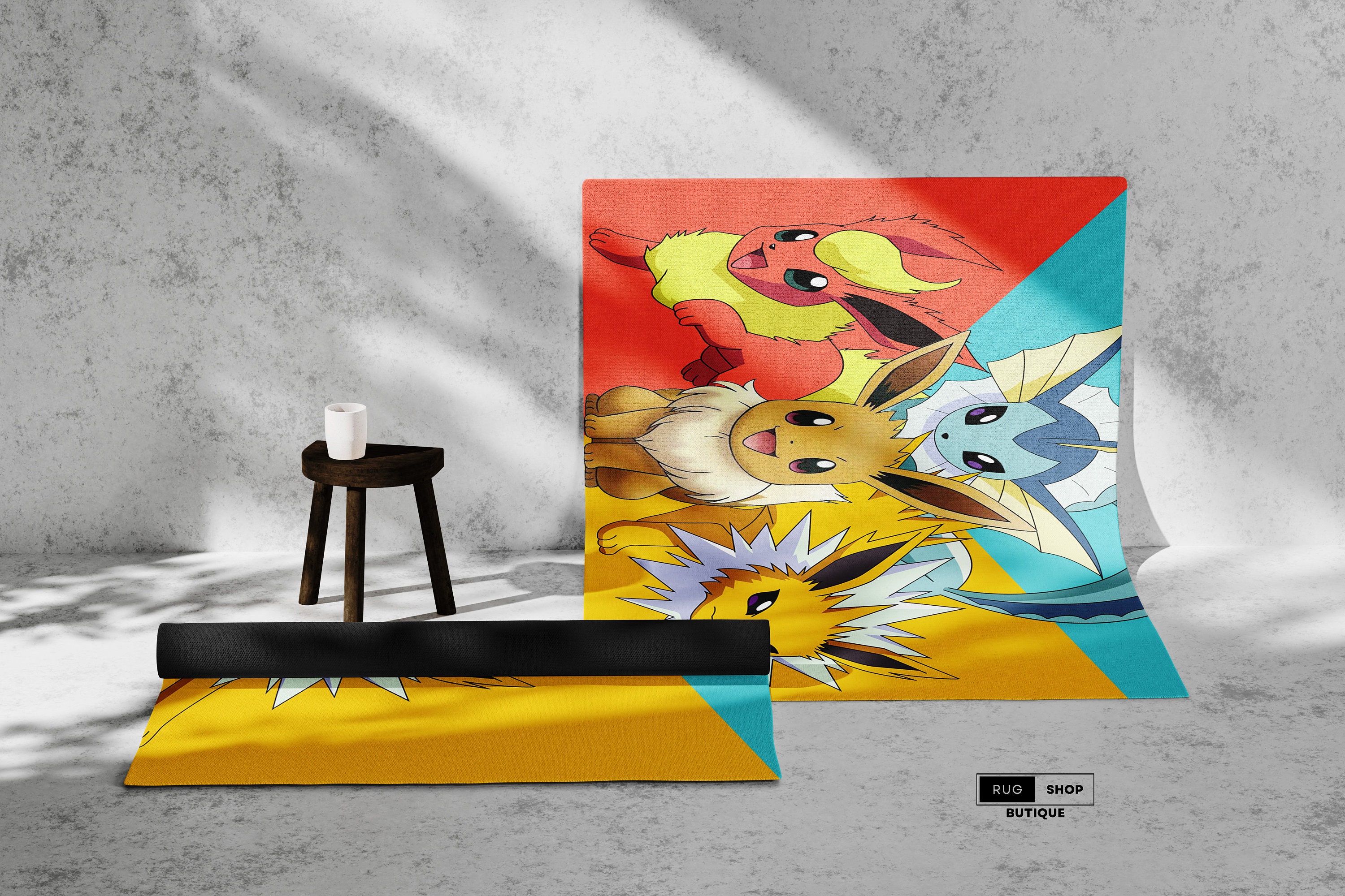 Discover PokeAnime Eevee and Family Design Rug, Animation Rug, Popular Rug, Modern Rug, Custom Rug, Adult Rug