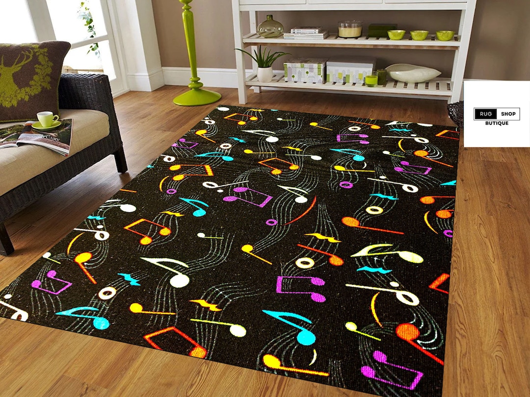 Music Notes Rug, Retro Guitar Illustration, Gift for the Home, Gift for ...