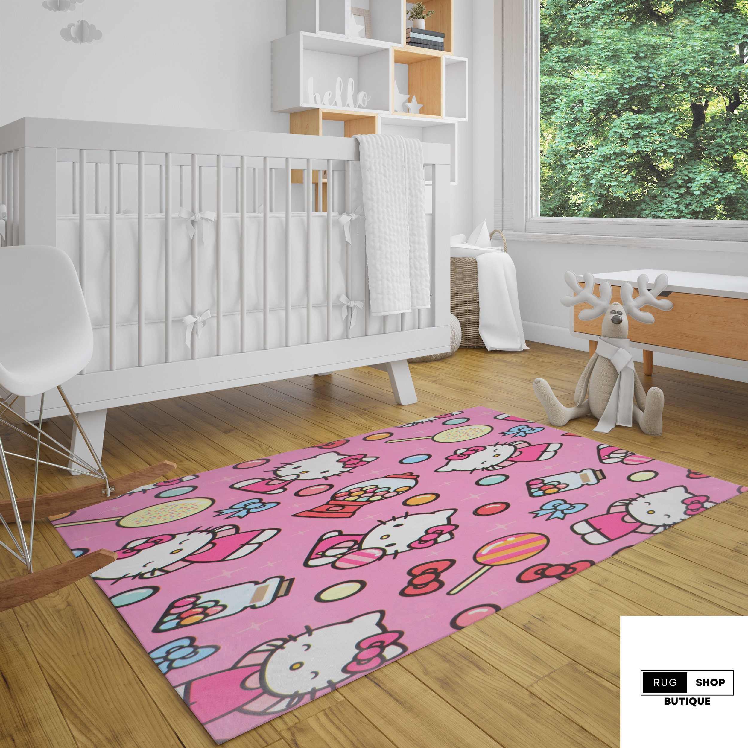 Discover Hello Cat Design Rug, Animation Rug, Popular Rug, Modern Rug, Custom Rug, Adult Rug, Fantastic Rug