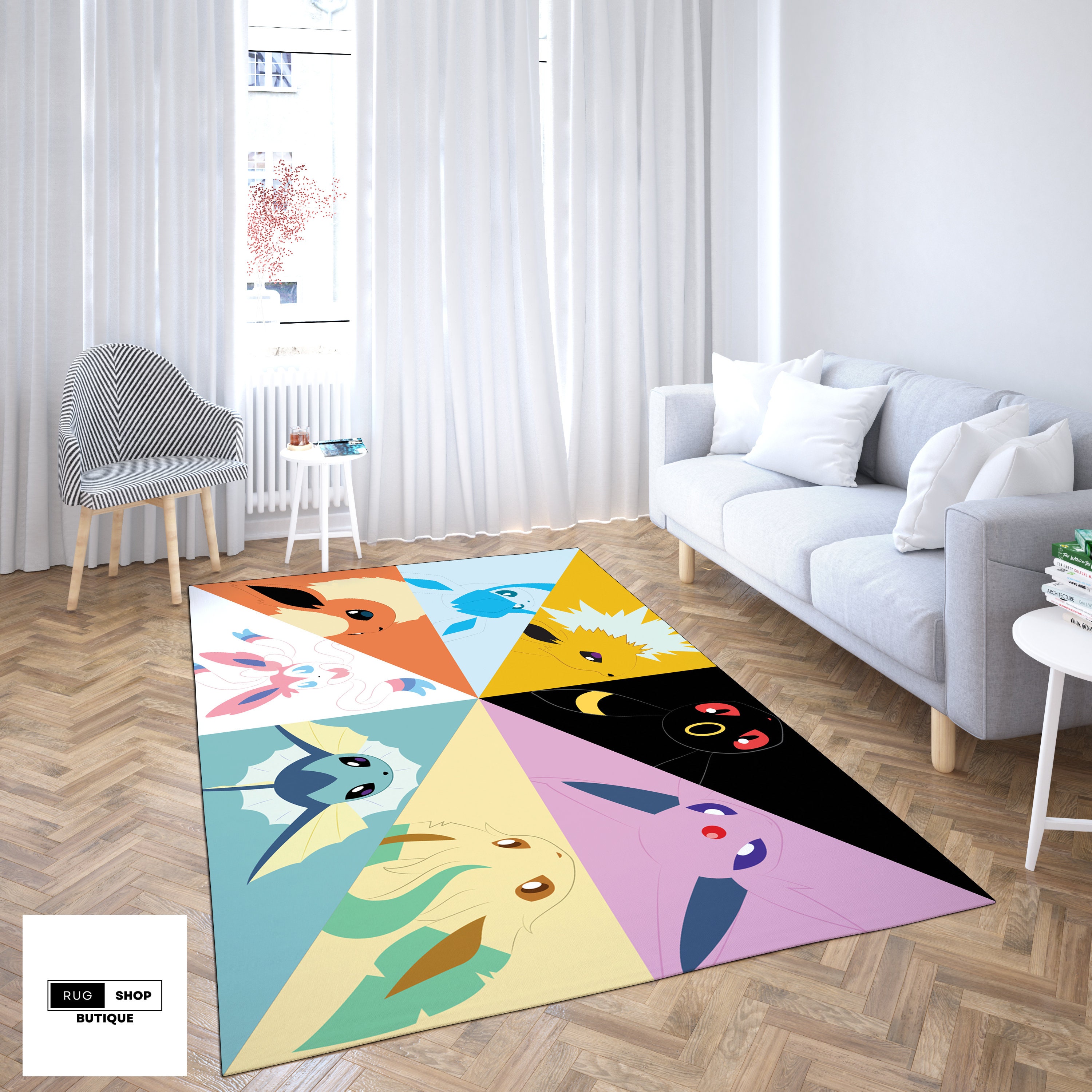 Discover PokeAnime Eevee and Family Revolution Design Rug, Animation Rug, Popular Rug, Modern Rug, Custom Rug, Adult Rug