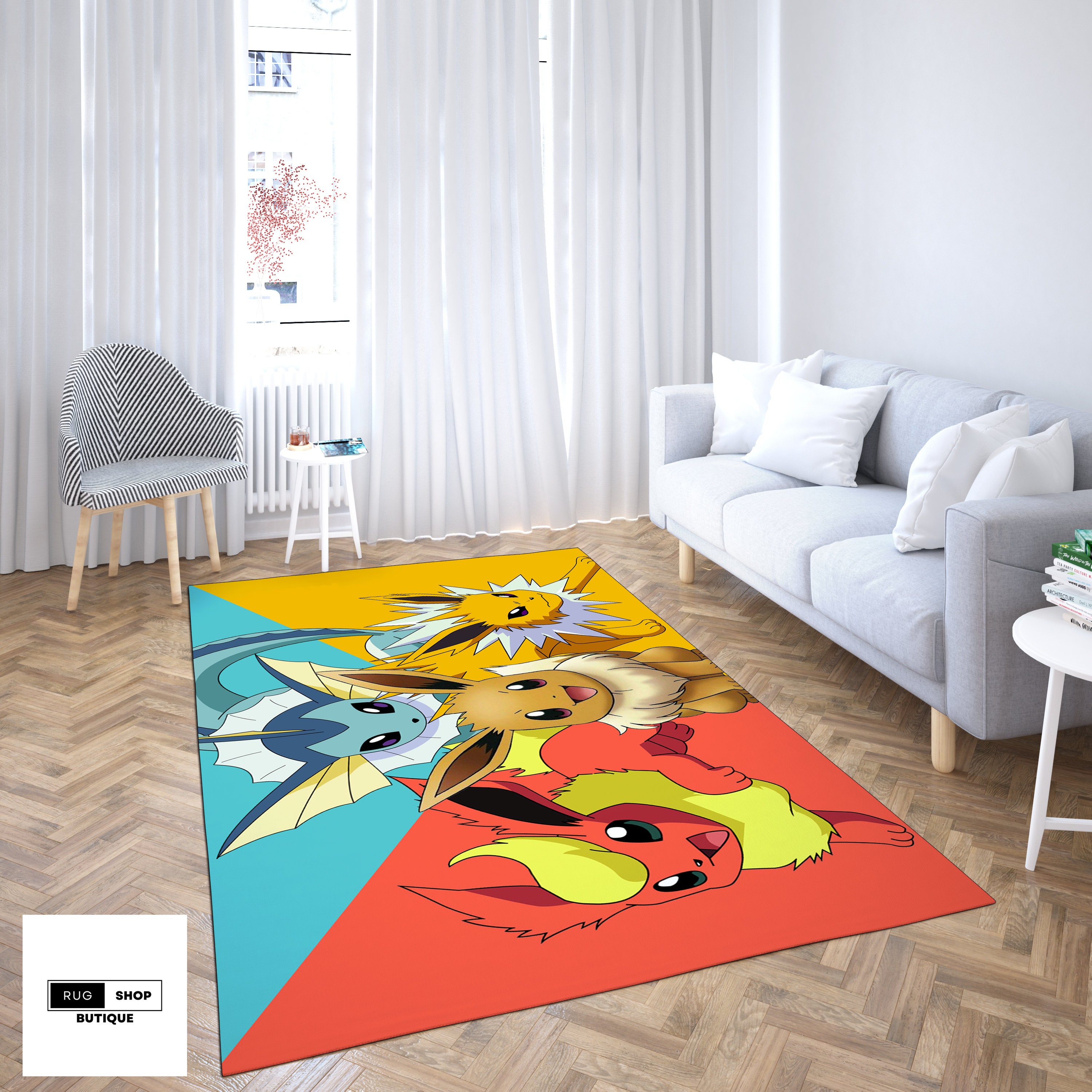 Discover PokeAnime Eevee and Family Design Rug, Animation Rug, Popular Rug, Modern Rug, Custom Rug, Adult Rug