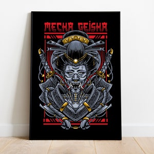 Impresión de póster de arte japonés / Póster de fantasma samurái / Póster japonés / Decoración de habitación / Decoración de pared / Decoración japonesa / Regalos japoneses / Mecha Geisha