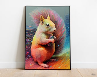 Squirrel Poster Print | Glitch Art Poster | Room Decor | Wall Decor | Glitch Art Decor | Glitch Art Gifts|Glitch Art Poster|Glitch Art Print