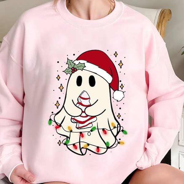 Cute Christmas Ghost Tree Cake PNG, Holiday Ghost PNG, Pink Christmas Tree Cake Ghost PNG, Christmas Sublimation, Png Files for Shirts