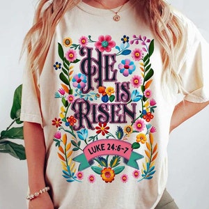 He is Risen png, Matthew 28:6, Retro Easter png, Easter Christian Png, Easter bible verse png,Christian Easter Spring Floral Embroidered Png