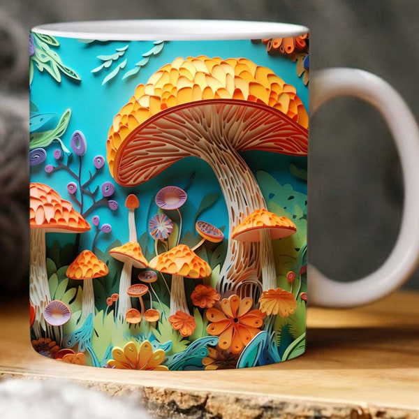 3D Colorful Mushroom Mug Design, 3D Sublimation Design, 3D Mug Wrap Png, 3D Mushroom 11oz 15oz Sublimation Mug Wrap Digital Download