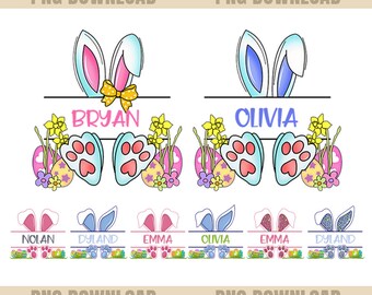 Easter Monogram PNG Bundle, Easter Bunny Png, Bunny Personalized Custom Name Boy Girl, Happy Easter Png, Easter Name Tag, Bunny Frame