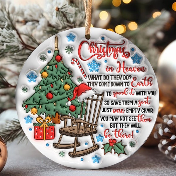 3D Christmas in Heaven Inflated Ornament PNG, Memorial Christmas Ornament Sublimation, Digital Xmas Round Bubble, Xmas Ornament Puffy