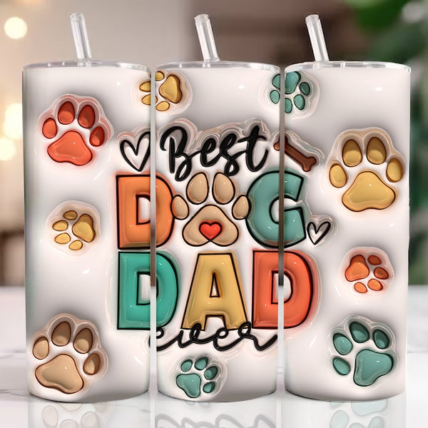 3D Dog Dad 20oz Skinny Tumbler Wrap Sublimation Design, 3D Dog Tumbler Design, 3D Dog Dad Inflated Tumbler, Digital Download