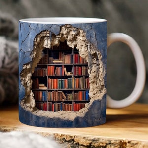 3D Bookshelf Mug Sublimation, 3D Book Mug Wrap, 11oz And 15 Oz Mug Design, 3D Mug Wrap, 11oz Mug Png, 15oz Mug PNG Book Lover Mug Coffee Mug