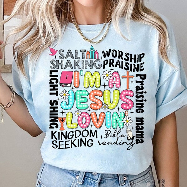 I'm A Jesus Lovin' Png Sublimation, Faith Png, Praying Mama Png, Retro Mama png, Bible Verse png,Momlife, Religious png, Bright Dots doodle