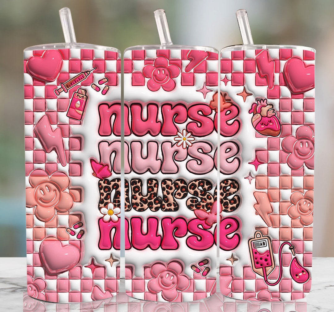 3D Nurse Valentine's Day Inflated Tumbler Wrap, Nurse Checkered Puffy