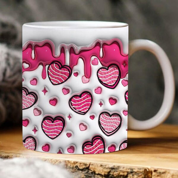 3D Candy Heart Valentine Inflated Mug Wrap, Puffy Valentine Mug Sublimation, XOXO 11oz 15oz Mug Png, Valentines Conversation Hearts