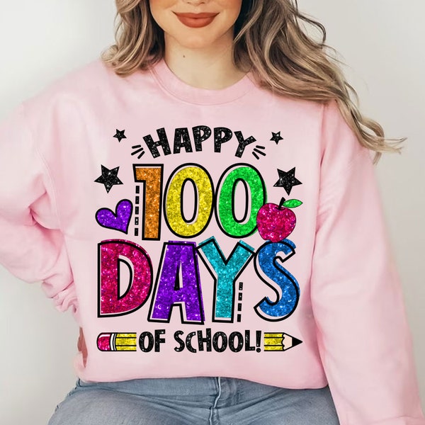 100 Days of School Png, Happy 100 Days of School Faux Sequin PNG Sparkly, School 100th Day Png, Back to School Png, Teacher Glitter Pencils