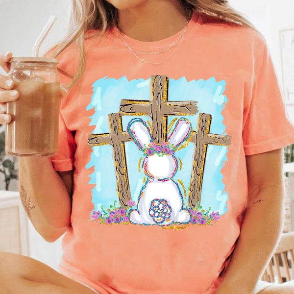 Foil Bunny with Crosses PNG, Easter Sublimation Design, Soft Color Bunny Png, Bunny Easter Png, Easter Christian Png, Easter Watercolor