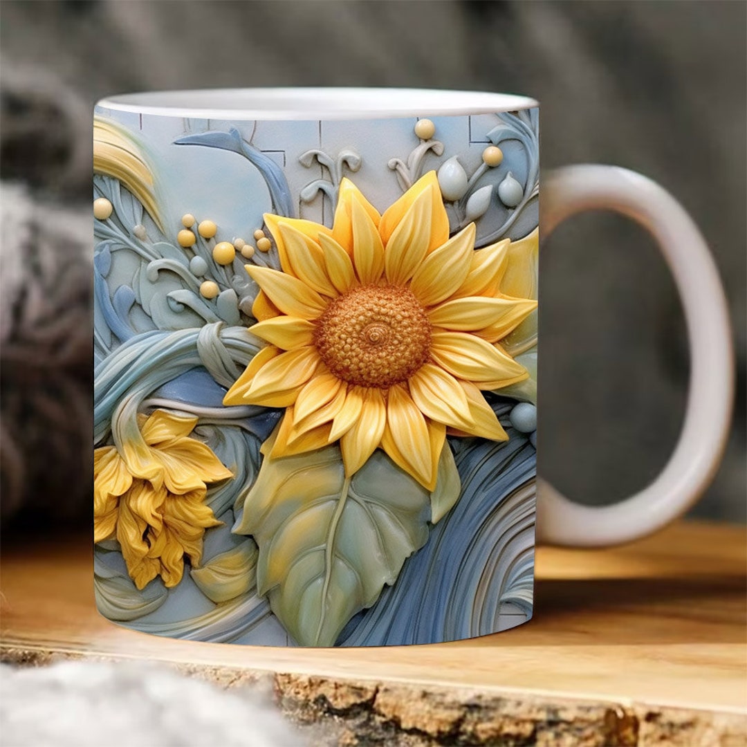 3D Sunflowers Ice-cream Mug Wrap 11oz and 15oz Mug Template 