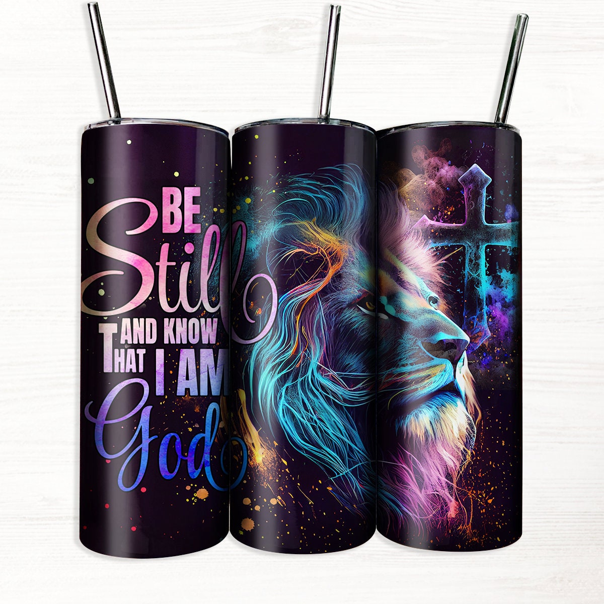 Be Still And Know That I Am God Christian 20 oz Skinny Tumbler, Christian Bible Tumbler
