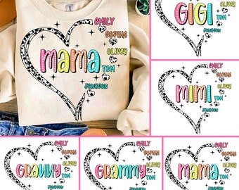 Custom Heart Grandkid Name Png Bundle, Personalized Granny Design Png, Mother Mimi Mothers Day Dalmatian, Mama with Kids Name, Mother's Day