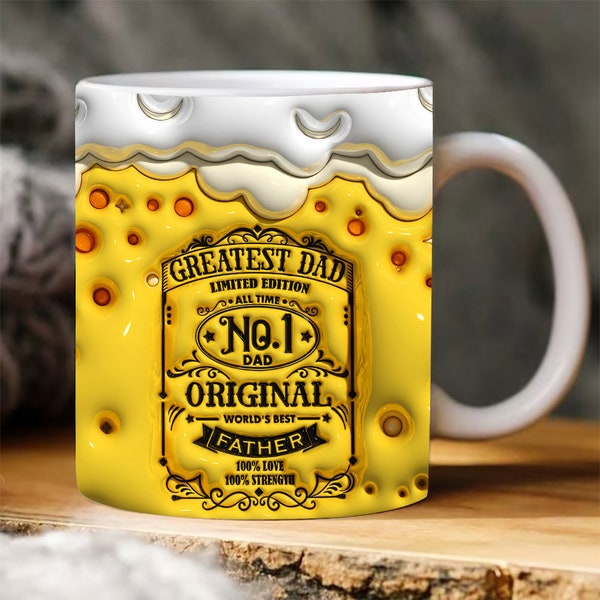 Worlds Best Dad 3D Aufgeblasene Tasse Wrap, 3D Aufgeblasenes Puff Dad Bier Vatertags-Sublimations-Becher-Design, Vatertagsgeschenk, größter Vater 11 Unzen 15 Unzen