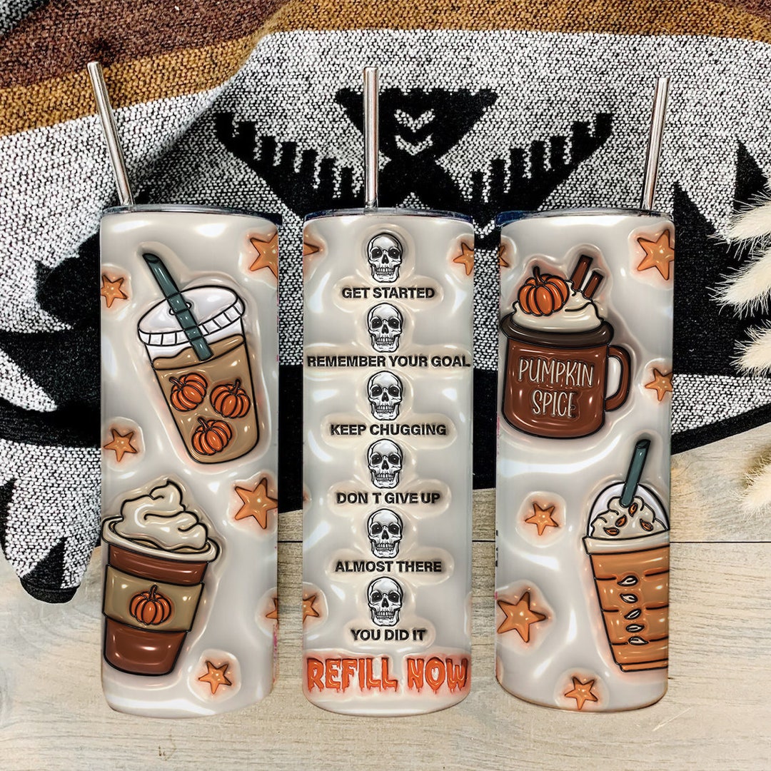 3D Halloween Coffee Inflated Tumbler Wrap, Autumn Puffy Tumbler 20oz