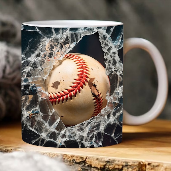 3D Baseball Mug Wrap Design Bundle, 3D Sport Mug Wrap Png, 3D Mug Design 11oz 15oz Wrap 3D Press Mug Png, 3D Crack Hole Mug