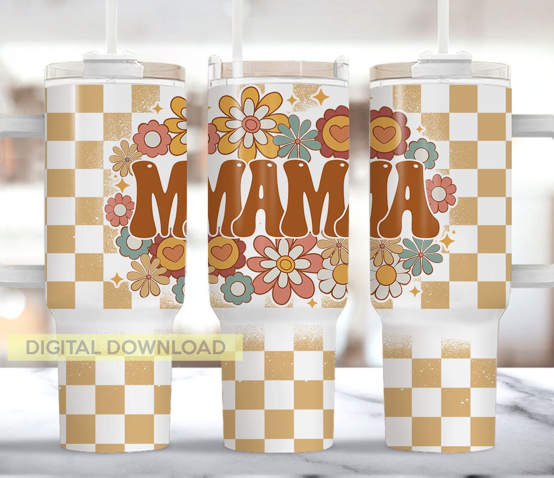 Retro MAMA Floral 40oz Quencher Tumbler Wrap, Groovy Mama Png, Seamless ...