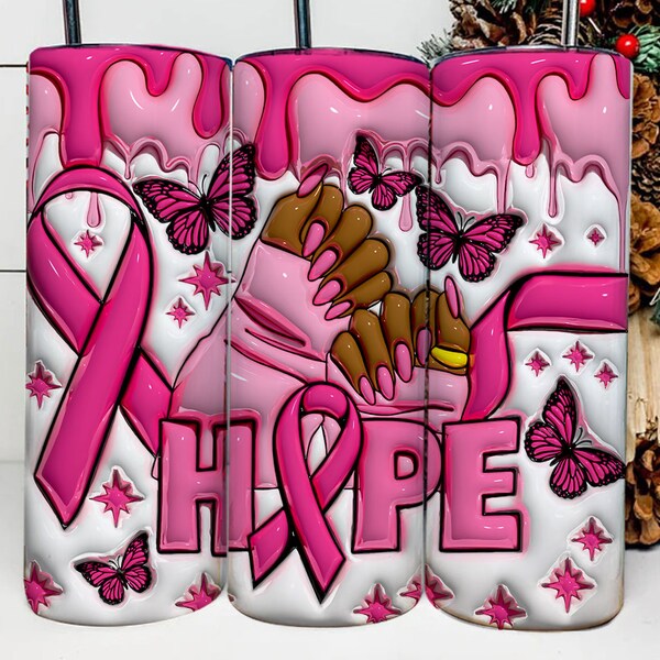 3D Inflated Black Breast Cancer 20oz Skinny Tumbler Wrap, 3D Puff Breast Cancer Tumbler Digital Download, 3D Breast Cancer Awareness Png