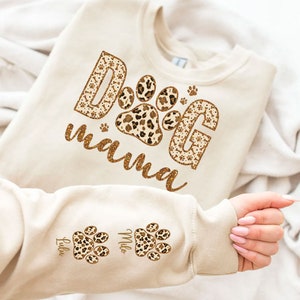 Custom Dog MAMA and Sleeve Png, Dog Paw Png, Custom Dog Name shirt Png, Leopard Glitter Dog Mama Png, Glitter Dog Mom, Dog Lover shirt Png