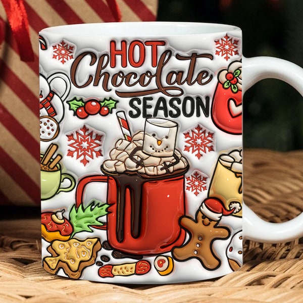 3D Heiße Schokolade Saison Aufgeblasene Tasse Wrap, Candy Cane Puff, süß, aber verdreht, Weihnachtsgeschenk, Xmas Tumbler, heißer Kakao, Lebkuchen Puff