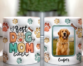 3D meilleur chien maman jamais Mug Wrap PNG 3D maman chien avec photo Puffy Mug PNG, Mug gonflé 3D PNG 11 oz15 oz Mug Wrap téléchargement numérique chien maman cadeau