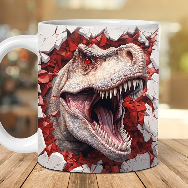 3D Colorful Dinosaur Mug Wrap Design, 3D Dinosaur Mug Wrap Png, 3D Mug Design 11oz 15oz Floral Wrap 3D Carved Png Digital Downloads