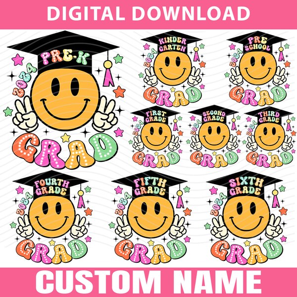 Graduation PNG Bundle, Graduation 2024 Png Bundle, Last Day Of School PNG, Preschool Grad, Kindergarten, Smiley Kindergarten Png Download