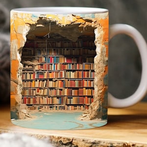 3D Book Mug Wrap, 11oz And 15 Oz Mug Design, 3D Bookshelf Mug Sublimation, 3D Mug Wrap, 11oz Mug Png, 15oz Mug PNG Book Lover Mug Coffee Mug