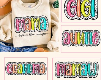 Mama Dalmatian PNG, Mothers Day Dalmatian Bundle Png, Grandma Auntie Dalmatian Dots, Custom Mama with Kids Name Design, Mother's Day png