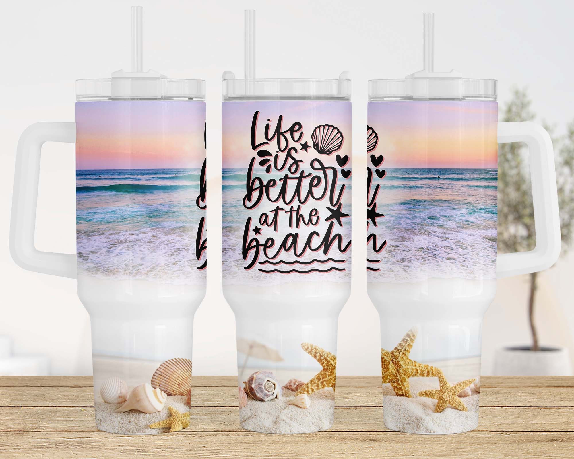 Life is better at beach 40 oz Quencher Tumbler , Beach Tumbler , 40 oz Tumbler , Summer