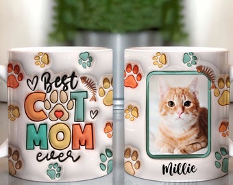 3D Best Cat Mom Ever Mug Wrap PNG 3D Cat Mom with Photo Puffy Mug PNG, 3D Inflated Mug PNG 11oz15oz Mug Wrap Digital Download Cat Mom Gift