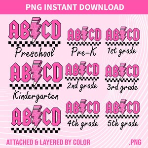 Back to School Bundle, Kindergarten, Pre K PNG, First Day Of School, Pinky School Png, First/ Second/ Third Grade Design, Retro School Png