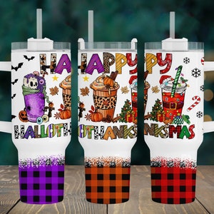 Happy Hallowthanksmas 40oz Quencher Tumbler Halloween PNG, Hallothanksmas 40oz Tumbler Png,Christmas png, Thanksgiving PNG,Funny Holiday Png
