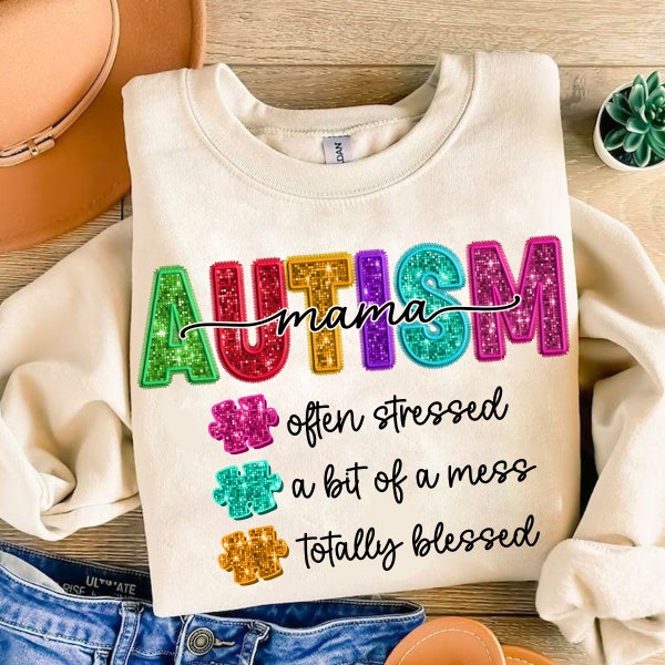 Autism Mama Faux Sequins Png, Neuro-Diverse Mama, Mothers Day Png, Autism Awareness Png, Autism Puzzle, Blessed Autism Mom