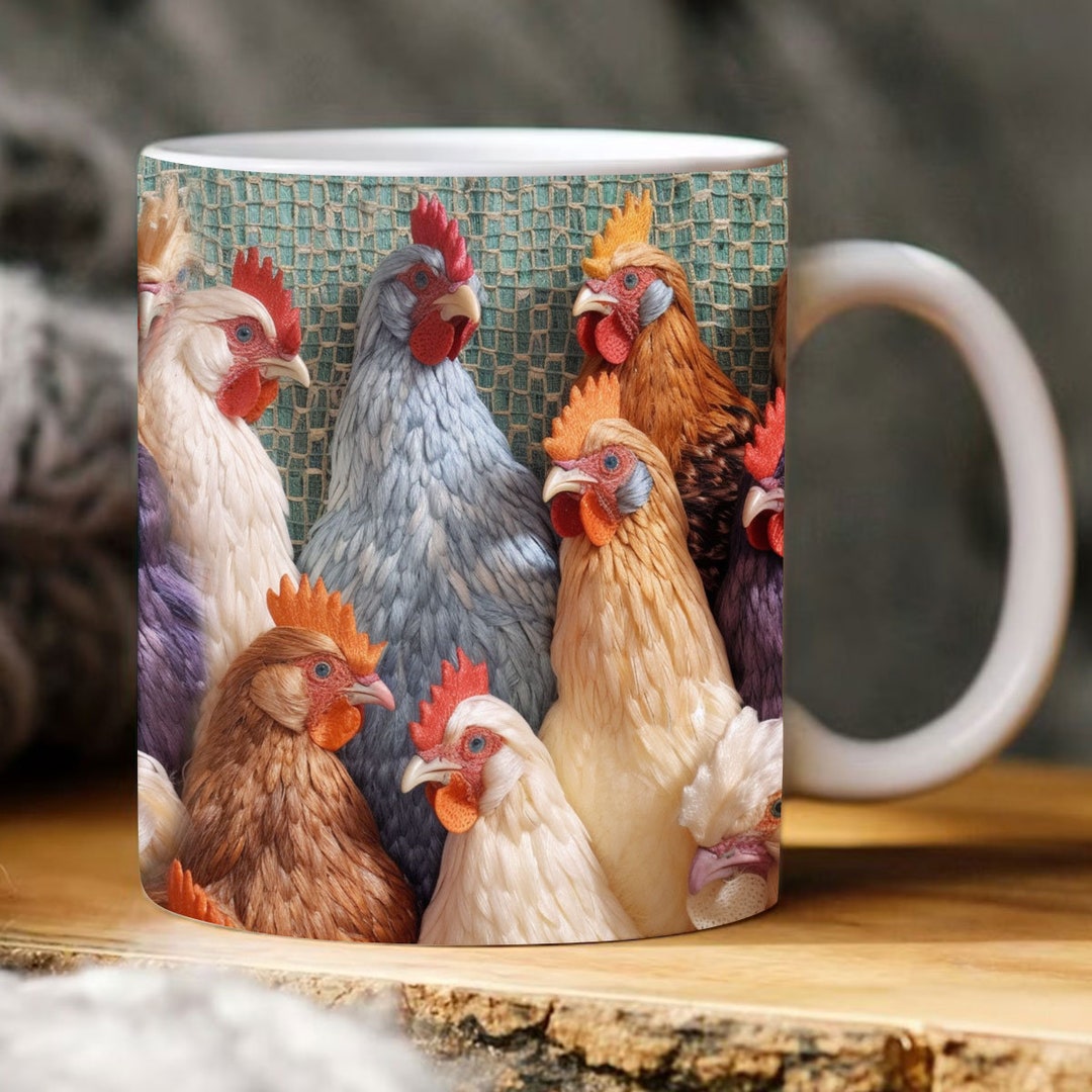 3D Mug Wrap 3D Chicken Mug, 3D Farm Mug Design Sublimation, Floral Mug
