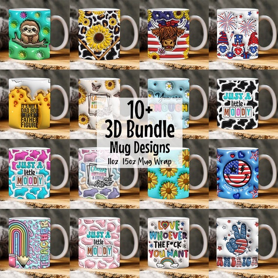 3D Inflated Mug Design Bundle, 3D Daisy Puff Sublimation 11oz 15oz Mug  Digital Bubble, 3D Flowers Puff, 11oz 15oz Inflated Mug Bundle