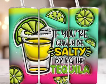 3D Tequila Inflated Tumbler Wrap, 3D Summer Vibes Inflated Tumbler Wrap, 3D Tropical Summer Wrap, Margarita Tumbler Design Puffy