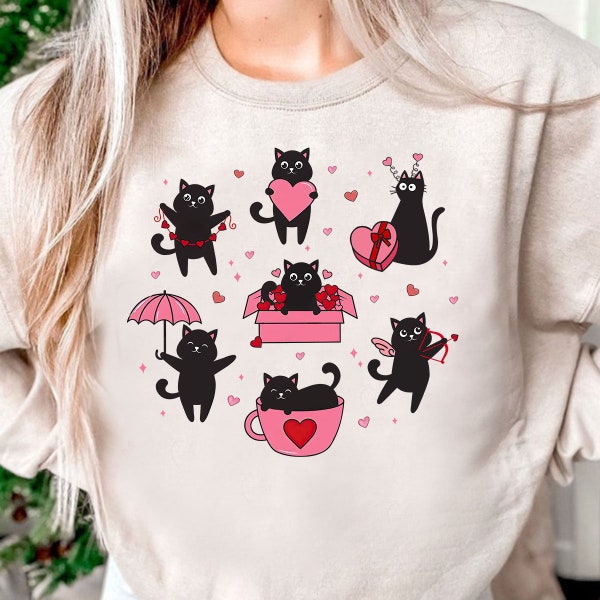 Valentine Black Cat Png, Cute Valentines Png, Cat Lover Png, Cat Shirt Design, Valentine Png Shirt Design, Trendy Valentine, Black Cat Png