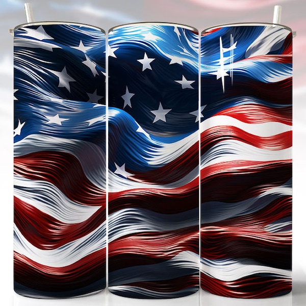 3D American Flag 20oz Tumbler Wrap, 4th of July Sublimation Design PNG, Red White and Blue Tumbler Design 20oz Skinny Tumbler Wraps Digital