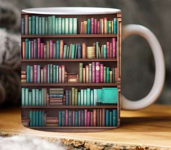 3D Bookshelf Mug Sublimation, 3D Book Mug Wrap, 11oz And 15 Oz Mug Design,  3D Mug Wrap, 11oz Mug Png, 15oz Mug PNG Book Lover Mug Coffee Mug